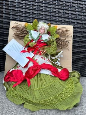 Holiday Green and Red Fabric Angel Tree Topper porcelain new